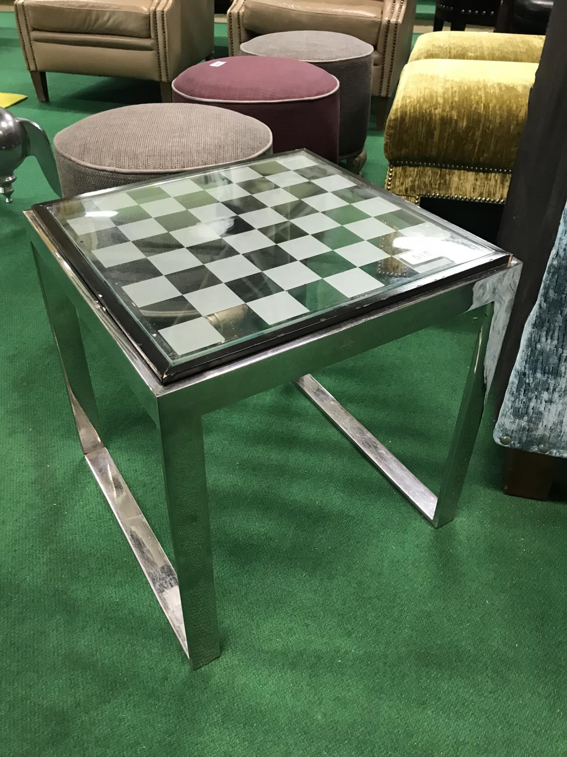 Ex Dylan Hotel Chrome and brass chess table 18" high