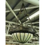 Ex Cafe en Seine very stylish Art Deco design brass and glass centre light 32" W x 60" H