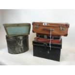 Collection of tin and leather cases.