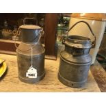 Two metal early 20th. C one gallon creamery milk cans.