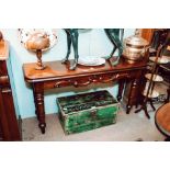 Victorian carved mahogany side table on turned legs.