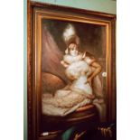 Gilt frame oil on canvas portrait of an Art Deco lady.