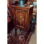 Edwardian mahogany single door locker with bone inlay raised on turned legs.