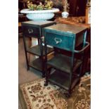 Pair of industrial metal bedside lockers.