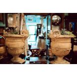 Pair of exceptional quality Bagatelle urns decorated with rams horn and acanthus leaves.