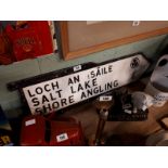 Salt Lake Shore Angling bi - lingual alloy finger post sign.