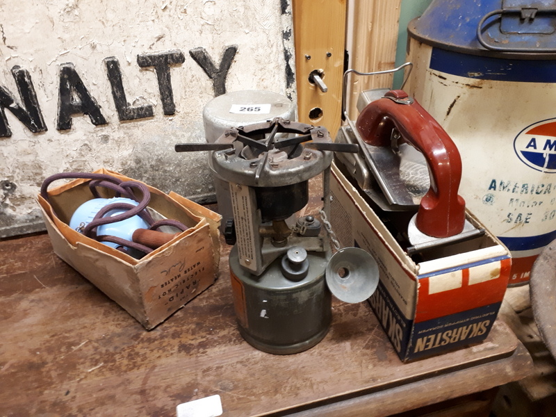 19760s camping stove and selection of kitchelenalia.