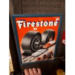 Framed Firestone advertising print.