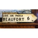 Beaufort bi - lingual finger post road sign { 28cm H X 97cm L }.