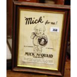 Mick Mc Quaid Mick For Me advertisement. { 41cm H X 32cm W }.