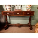 Early Victorian mahogany three draw side table on turned supports. (121 cm l x 77 cm h x 47 cm d).