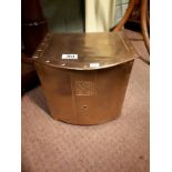 1930's brass coal locker. (30 cms h x 32 cm w x 27 cm d).