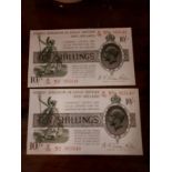 Two 1930's Ten Shilling notes United Kingdom of Great Britain and Ireland Serial numbers 955640