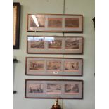 Set of four framed humorous H Alkin prints. (23 cm h x 71 cm w).