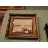 19th. C gilt framed Oriental fishing scene(42 cm h x 52 w).