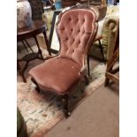 Victorian upholstered Ladies chair with cabriole legs.