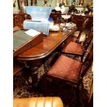 Victorian mahogany D end extension dining room table with four turned reeded legs. (222 cm l x 120