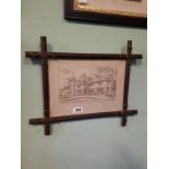 Framed drawing of the Killyhevlin Hotel Enniskillen - A Scott and Sons Architects. (31cm h x 40 cm