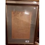 Framed edition of "An Poblacht Na hEireann War News No 12. (10/7/22).