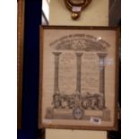 Framed black and white 1949 Joseph Lindsay Lodge No 42 Maghera Masonic Certificate. (45 cm h x 35 cm