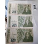 Three Lady Lavery £ 1 notes 1987, 1989 { 2}.