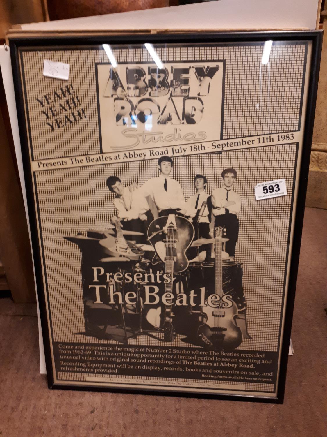 Framed BEATLES poster. (62 cm h x 45 cm w).