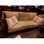 Mahogany three seater couch with upholstered seat. (198 cm l x 73 cm d).