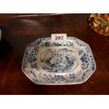 C19th. Stone china blue and white plate in the Oriental style. (18 cm w x14 cm h).