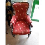 Victorian mahogany upholstered armchair.