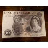 Bank of England Ten Pound Note Serial Number A52 825316.