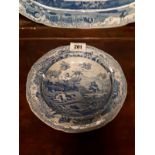 C19th. Chase after the Wolf blue and white Spode dish. (24cm w).
