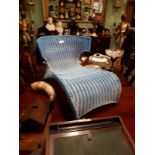 1950's blue painted wicker lounger Monica Mulder - This chair was known as The Salvo Chair.