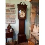 Early 19th. C. Inlaid mahogany longcase clock with painted arch dial. (223 cm h x 47 cm w x 24 cm