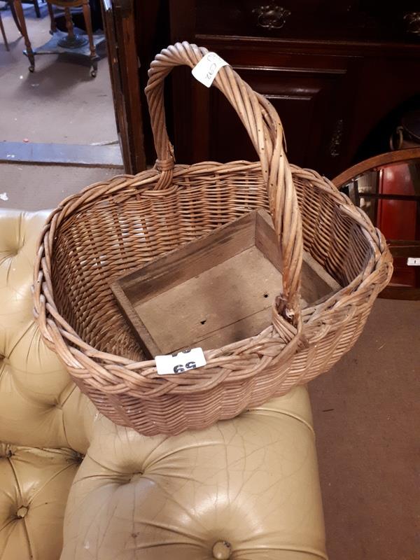 Egg basket and wooden egg box.