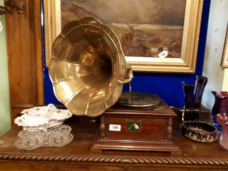 His Master's Voice mahogany gramophone.