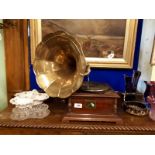 His Master's Voice mahogany gramophone.