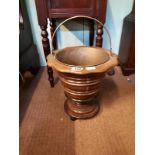 Brass and mahogany ice bucket with original brass inlay. (35 cm h x 36 cm w).