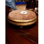 19th. C. gilt and upholstered foot stool. (10 cm h 27 cm w).