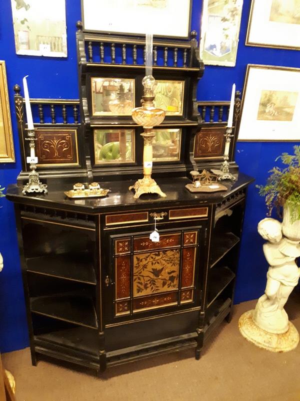 Victorian ebonised chiffonier in the Arts and Crafts style.(179 cm h x 136 cm w x 45 cm d).