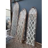 Collection of seven 19th. C. cast iron diamond pane windows. { 1 - 287cm H X 63cm W & 6 - 230cm H