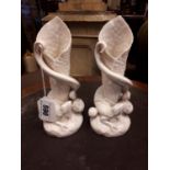 Two 2nd. Period Belleek Lizard spill vases { 22cm H }