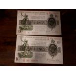 Two 1930's Ten Shilling notes United Kingdom of Great Britain and Ireland Serial numbers 955638