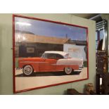 Framed painting of a Cadillac signed Alan Quigley '87. (92 cm h x 125 cm w).