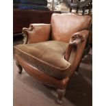Pair of 1930's oak and leather armchairs with Queen Anne legs.