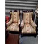 Pair of late 19th. C. upholstered mahogany armchairs.