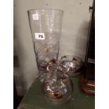 Collection of three retro glass vases - one large and two smaller ones.