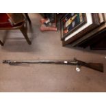 19th. C Flintlock rifle with original bayonet.