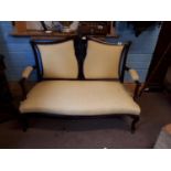 Edwardian mahogany two seater couch with cabriole legs. (124 cm x l x 85 cm d x 90 cm h)