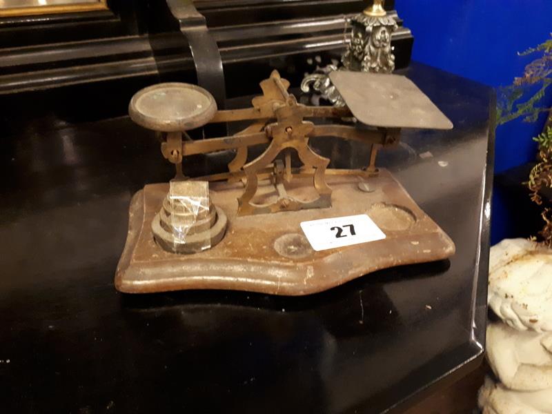 Victorian brass and mahogany Post Office Letter Scales