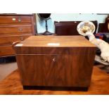 Mahogany storage box with key. (22 cm h x 32 cm w x 22 cm d).